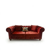 Luxury dark maroon velvet Chesterfield loveseat sofa